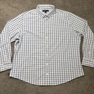 Mizzen Main Leeward Dress Shirt Men’s 2XL White Blue Check Stretch Long Sleeve